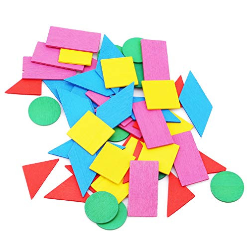 Timetries Wooden Pattern Blocks Set Geometric Shape Puzzle Kindergarten Classic Educational Tangram Toys for Kids Ages 4-8