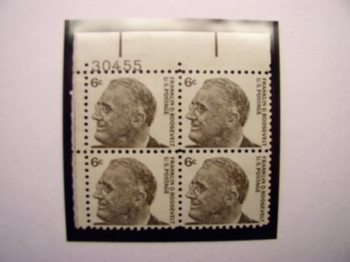US Postage Stamps- 1966- Franklyn D. Roosevelt- S 1284- Plate Block 4 of 6 Cent Stamps