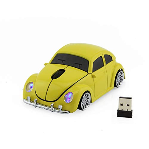 Wireless Mouse Car Shape Ergonomic Optical Cordless Mice with USB Receiver for Laptop Computer 1600DPI (Yellow)