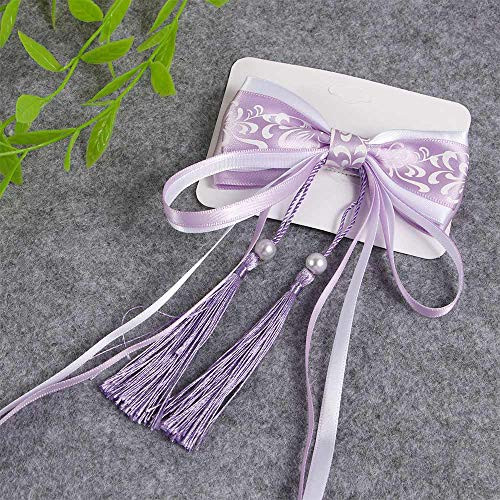 LIANGCHEN Chinese Style Hair Clips for Kids- Traditional Retro Ribbon Long Tassel Hairpin with Bow- Handmade Hanfu Hair Pins Accessories for Girls-Purple-
