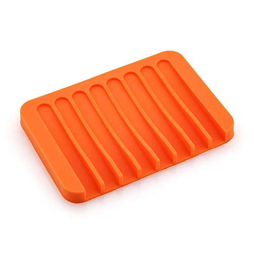Urbanstrive Soap Dish Shower Waterfall Soap Tray Soap Saver Soap Holder for Bathroom- Kitchen- Counter Top- Flexible Silicone- Keep Soap Bars Dry- Easy Cleaning - White -Orange-
