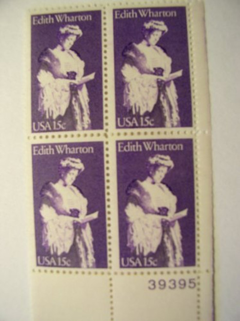 US Postage Stamps- 1980- Edith Wharton- S 1832- Plate Block of 4 15 Cent Stamps- MNH US Postage Stamps- 1980- Edith Wharton- S 1832- Plate Block of 4 15 Cent Stamps- MNH