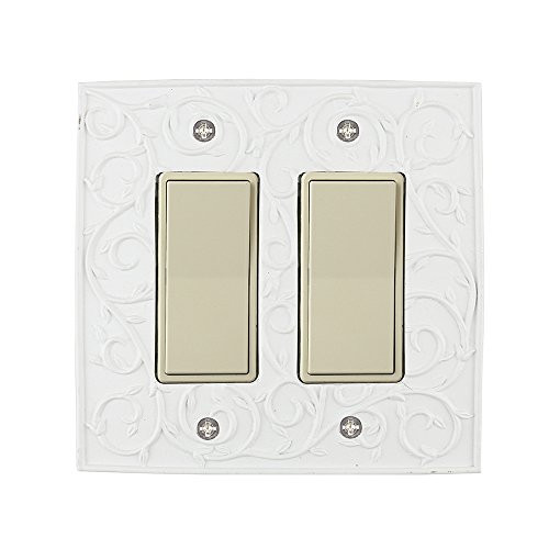 Meriville French Scroll 2 Rocker Wallplate, Double Switch Electrical Cover Plate, Off White
