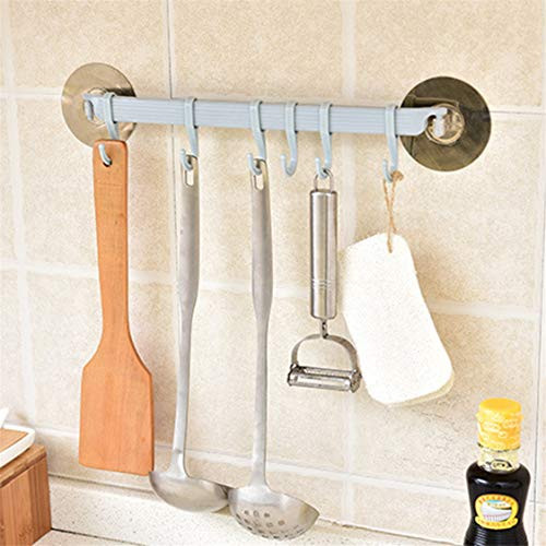 Idiytip 6 Row Waterproof Oilproof Strong Sticking Wall Hanger Corner Adhesive Hook Kitchen Bathroom Self Hooks Stick Home Decor-Blue