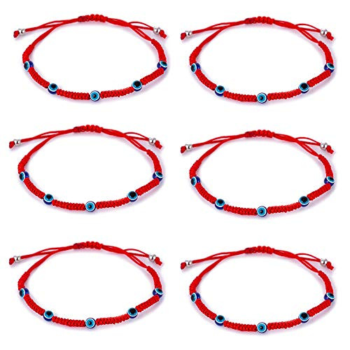 6pcs Evil Eye String Kabbalah Bracelets for Protection and Luck Hand-Woven Red Rope Cord Thread Friendship Bracelet Anklet -HS028-5-