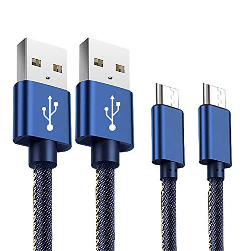 Micro USB Charger Cable- Denim Braided Micro USB Cable Fast Charging 2A Micro USB Cable for Power Bank Android Smart Phone 3.3 FT