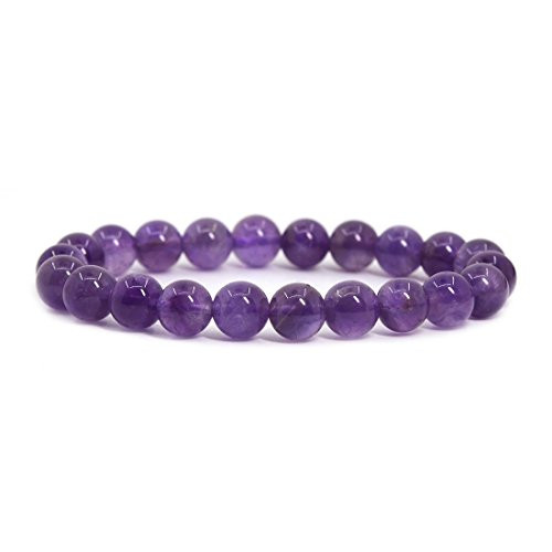 Natural A Grade Amethyst Gemstone 8mm Round Beads Stretch Bracelet 7 Inch Unisex