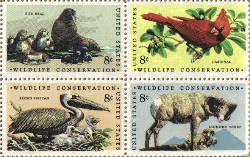 Wildlife Conservation- Block of 4 x 8-Cent Postage Stamps- USA 1972- Scott 1464-67