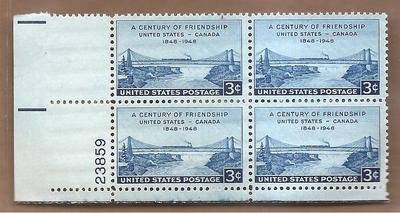 Stamps- U.S. Niagara Railway Suspension Bridge- Sc.961- MNHVF Block