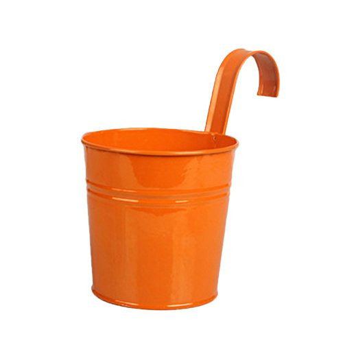 Bluelans Flower Pot- Hanging Flower Pots- Garden Pot Balcony Planters Metal Bucket Flower Holders -Orange-