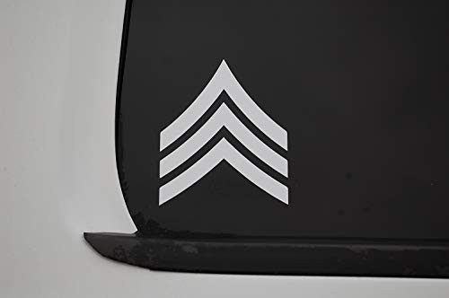 US Army E-5 Sergeant Sticker Vinyl Decal Choose Color  and  Size Chevron Insignia Badge -V563- -3inch X 2.5inch- Orange-