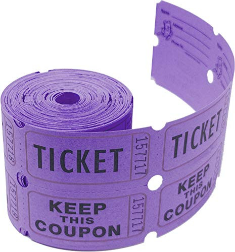 Tacticai 200 Purple Raffle Tickets -8 Colors Available- for Events- Entry- Class Reward- Fundraiser  and  Prizes -Double Roll - 2inch x 2inch Tickets - Keep- - Made in USA
