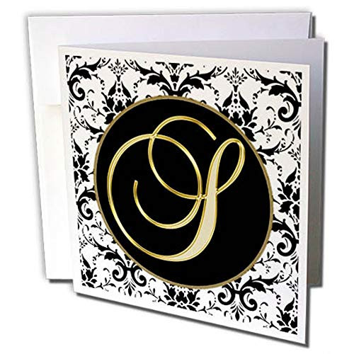 3dRose Image of The Script Letter S in Black White and Gold Greeting Card -gc_256283_2-