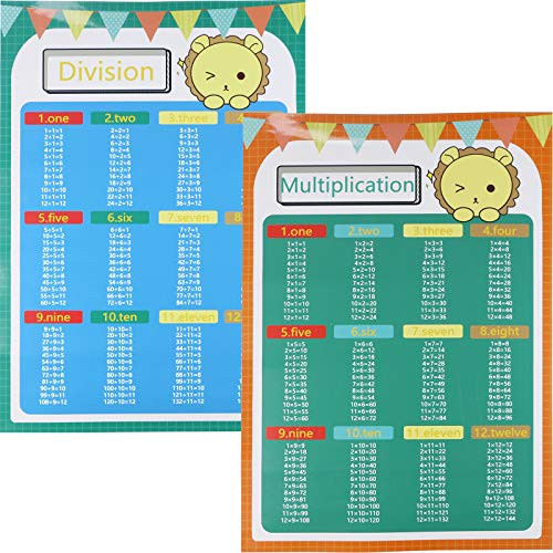Multiplication Division Educational Table Chart | 2 Large Educational Math Posters for Kids | Learning Posters for Elementary Middle School | 24.02 x 16.93 Inches