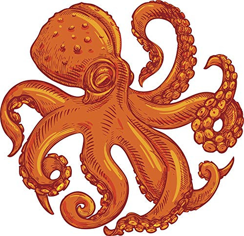 EW Designs Orange Sea Octopus Squid Vinyl Decal Bumper Sticker -4inch Wide-