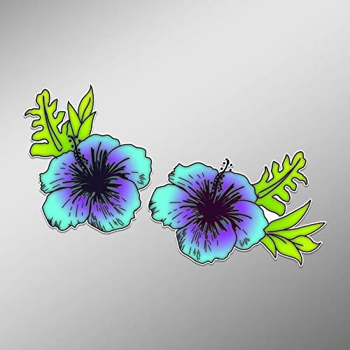 JB Print Hibiscus Flower Blue Purple Vinyl Decal Sticker Car Waterproof Car Decal Bumper Sticker 5inch