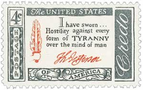 1141 - 1960 4c American Credo - T. Jefferson Postage Stamp Numbered Plate Block -4- 1141 - 1960 4c American Credo - T. Jefferson Postage Stamp Numbered Plate Block -4-