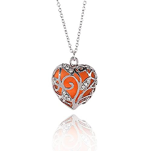 Glow in Dark Women Necklace Hollow Out Heart Crystal Pendant Luminous Necklace -Orange-NISFR0SSI-