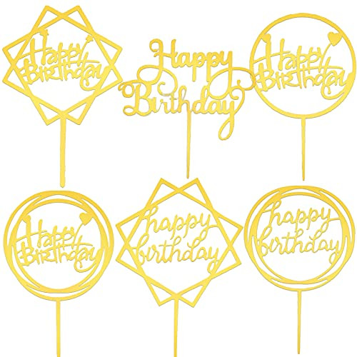 Pack of 6 Happy Birthday Cake Topper-Double-Sided Acrylic Shiny Birthday Cake Topper-Birthday Cupcake Toppers-Birthday Party Cake Decoration for Cake Desserts Pastries Children Adults -Golden Square- Pack of 6 Happy Birthday Cake Topper-Double-Sided Acrylic Shiny Birthday Cake Topper-Birthday Cupcake Toppers-Birthday Party Cake Decoration for Cake Desserts Pastries Children Adults -Golden Square-