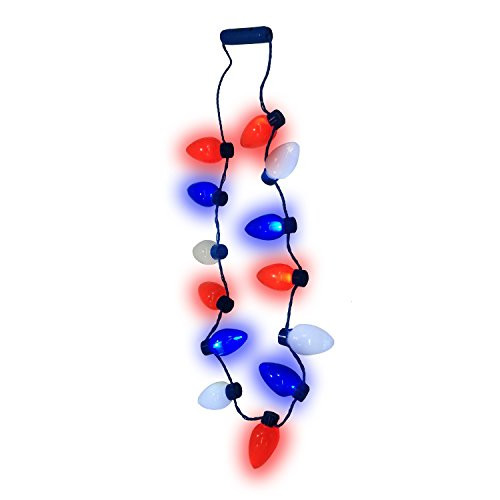 Nicky Bigs Novelties USA 4th of July String LED Lights Bulb Necklace Red White Blue Light Up Flashing
