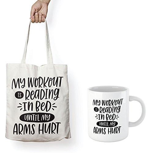 Book Lovers Reading Mug & Tote BW Quote - MY WORKOUT IS READING IN BED - Bookworm Gifts, Funny Bookish Coffee Mug, Reader Gift, Teacher Gift! Book Lovers Reading Mug & Tote BW Quote - MY WORKOUT IS READING IN BED - Bookworm Gifts, Funny Bookish Coffee Mug, Reader Gift, Teacher Gift!