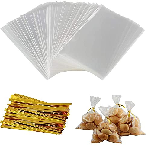 200 PCS Cellophane Goody Bags Plus 200 PCS Metallic Twist Ties- Clear Cello Treat Bags Party Favor Bags for Bakery Cookies Candies Dessert -4 by 6 Inch- 200 PCS Cellophane Goody Bags Plus 200 PCS Metallic Twist Ties- Clear Cello Treat Bags Party Favor Bags for Bakery Cookies Candies Dessert -4 by 6 Inch-