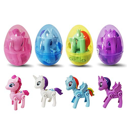 YCZTXSJT Easter Eggs with Unicorn Toys for Kids Boy Girl Mini Unicorn Deformation Toys Easter Eggs Surprise for Party Favors, Easter Egg Basket Fillers 4 Pack