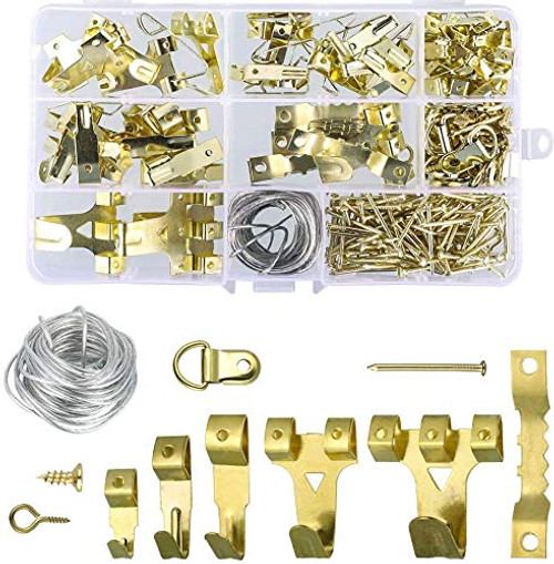 ZWIN 220 Pcs Picture Hanging Kit with Wire- Hooks- Nails- Sawtooth Hangers- Heavy Duty Picture Frame Hangers Kit includes Picture Hooks- Picture Wire- D-rings- Screw Eyes