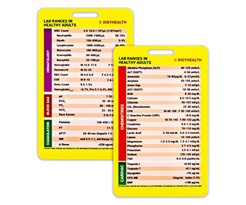 Vertical Lab Value Card for Nurses and Nursing Students - Two Sided Cheat Chart Reference Card - Medical Data Card for Lab Ranges in Healthy Adults