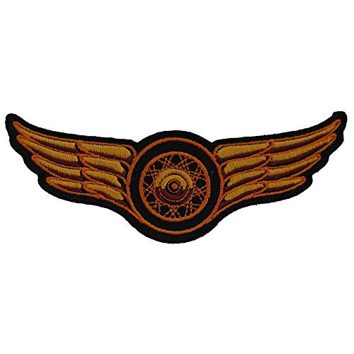 Winged Wheel Small Orange Patch - 5x2 inch. Embroidered Iron on Patch