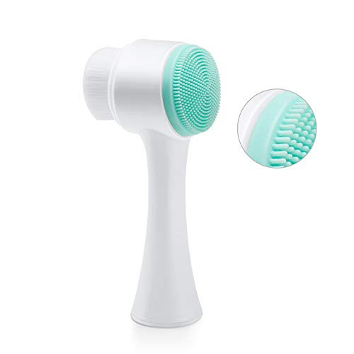 Face Brush- JEXCULL Facial Cleaning Brush Scrubber Silicone Manual Dual Face Wash Brush for Deep Pore Exfoliation Makeup Massaging -Dark blue-