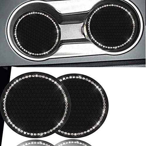 Bling Car Cup Coaster?Universal Vehicle Bling Cup Holder Insert Coaster Car Interior Accessories-2.75 inch Silicone Anti Slip Crystal Rhinestone Car Coaster-Universal-Car Interior Accessories Black