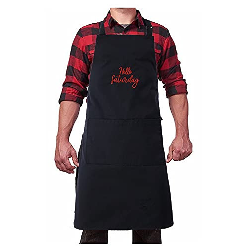Funny Apron for Women Men with 2 Pockets- Adjustable BBQ Grill Chef Apron for Men- Black Cooking Kitchen Aprons