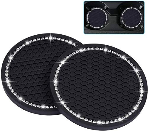 Universal Vehicle Bling Cup Holder Insert Coaster Car Interior Accessories-2.75 inch Silicone Anti Slip Crystal Rhinestone Car Coaster-Universal -Pack of 2-