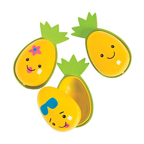 Fun Express - Pineapple Character Easter Eggs for Easter - Party Supplies - Containers & Boxes - Plastic Containers - Easter - 12 Pieces
