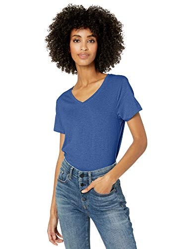 Hanes Women's X-Temp Short Sleeve V-Neck Tee with FreshIQ- Royal Blue Heather- Large