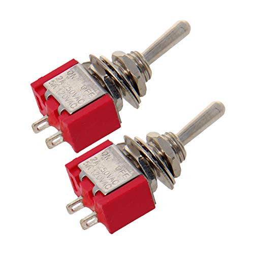 Fielect 2Pcs 120V/5A 250V/2A ON/Off 2 Position 2 Terminals Latching Mini Toggle Switch Red