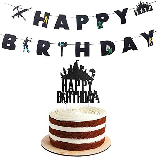 AirForce Video Game Cake Topper and Happy Birthday Banner for Video Game Themed Birthday Party Supplies Decorations. Black AirForce Video Game Cake Topper and Happy Birthday Banner for Video Game Themed Birthday Party Supplies Decorations. Black