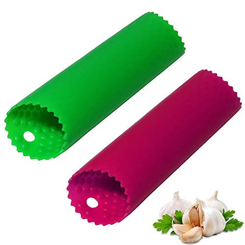Garlic Peeler Skin Remover Roller-Easy Quick to Peel Garlic Cloves with Best Silicone Tube Roller Garlic Odorfree Kitchen Tool Peeling Without Smell With Internal Wave Points Design -Green-Red-