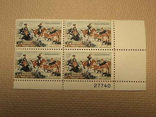 USA 1964 Charles M Russell Plate Block of 4 Postage Stamps- Catalog No 1243 USA 1964 Charles M Russell Plate Block of 4 Postage Stamps- Catalog No 1243