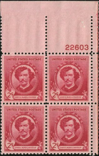 US 1940 James A McNeill Whistler 885 Plate Block of Four Stamps