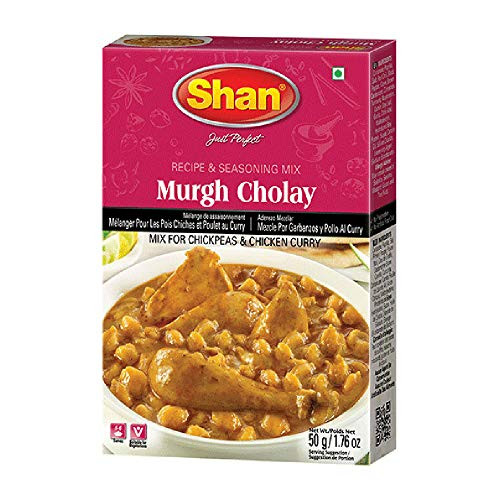 Shan Murgh Cholay Recipe and Seasoning Mix 1.76 oz -50g- - Spice Powder for Chickpeas and Chicken Curry - Suitable for Vegetarians - Airtight Bag in a Box
