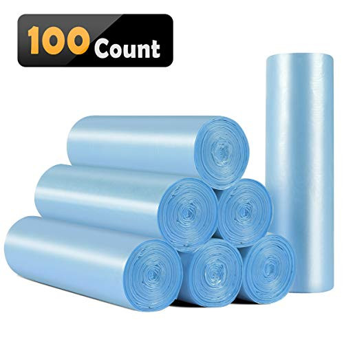 Small Trash Bags 4 Gallon Biodegradable Garbage Bags 100 Counts,Unscented Leak Proof Compostable Bags Wastebasket Liners for Office,Home,Bathroom, Bedroom,Car,Kitchen,Pet(Shiny Blue)