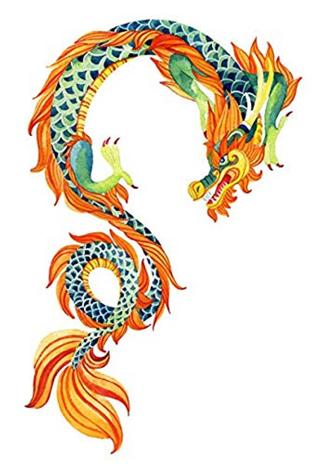 EW Designs Magnet Chinese Asian Orange Blue Painted Dragon Magnetic Vinyl Magnet Bumper Sticker -4inch Tall-