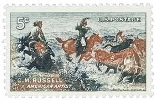 1243 - 1964 5c Charles M. Russell U. S. Postage Stamp Plate Block -4- 1243 - 1964 5c Charles M. Russell U. S. Postage Stamp Plate Block -4-
