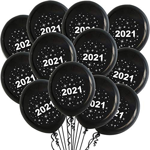 Black 2021 Balloons for Grad Party Decorations - Pack of 12- black Graduation Latex Balloons | Graduation Decorations 2021 | Class of 2021 Balloons | 2021 Senior Balloons- Graduation Party Supplies