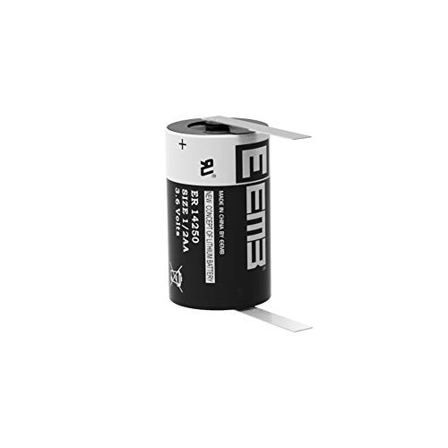 1X EEMB ER14250 Non-Rechargeable 3.6V Lithium Battery with Tabs Li-SOCL? 1/2 AA Size 1200mAh High Capacity UL Certified Single-Use 3.6V Lithium Thionyl Chloride Battery DO NOT Charge Battery
