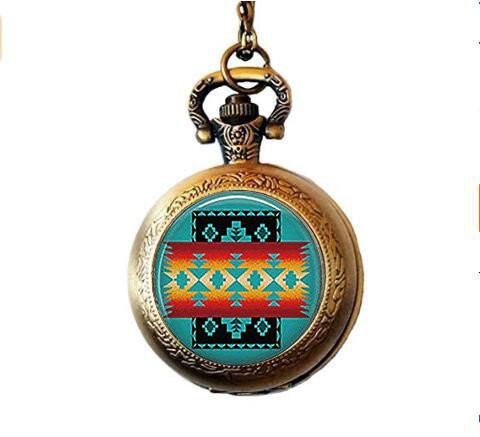 Glass Tile Pocket Watch Necklace-Native American Pocket Watch Necklace-Southwestern Pocket Watch Necklace ?Unique Pocket Watch Necklace Customized Gift?Everyday Gift Pocket Watch Necklace