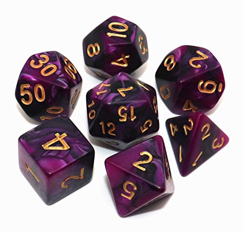 CREEBUY 7Pcs DND Dice Set Black Purple RPG Polyhedral Dice for Dungeon and Dragons MTG D and D D20 D12 D10 D8 D6 D4