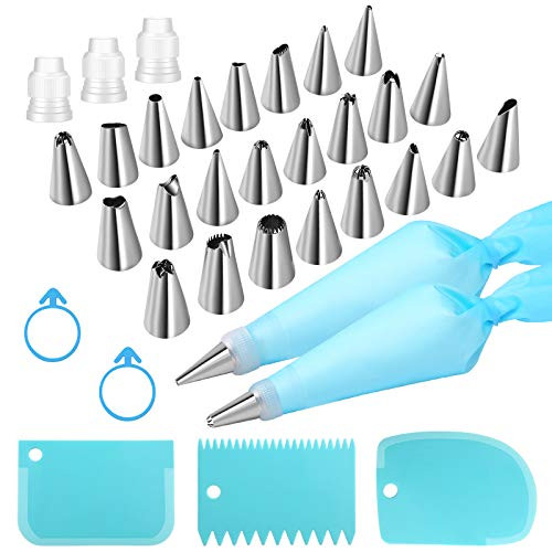 Piping Bags and Tips Set- 34Pcs Cake Decorating Supplies for Baking with Reusable Pastry Bags and Tips- Standard Converters- Silicone Rings- Cake Decorating Tools for Cookie Icing- Cake- Cupcake Piping Bags and Tips Set- 34Pcs Cake Decorating Supplies for Baking with Reusable Pastry Bags and Tips- Standard Converters- Silicone Rings- Cake Decorating Tools for Cookie Icing- Cake- Cupcake